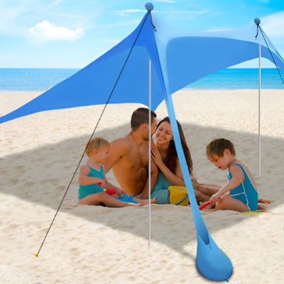 famille-tente-de-plage-bleue