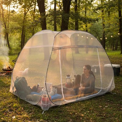 femme-tente-moustiquaire-camping