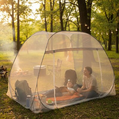 fils-lecture-maman-tente-moustiquaire-camping