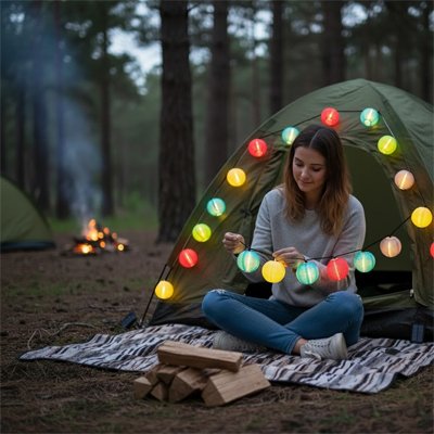 guirlande-solaire-femme-tente-feu-fumee
