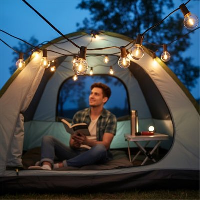 guirlande-solaire-tente-homme-livre-table