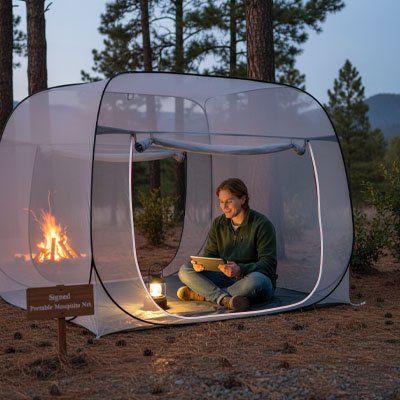 homme-lecture-tente-moustiquaire