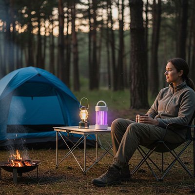 lampe-anti-moustique-femme-foret