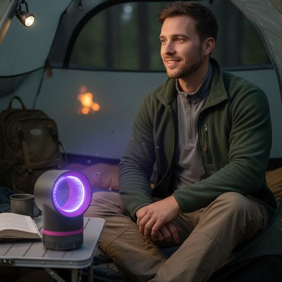 lampe-anti-moustique-homme-veste-livre