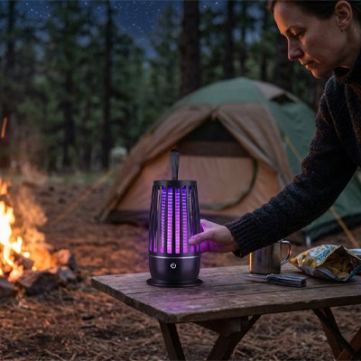 lampe-anti-moustique-table-camping-feu