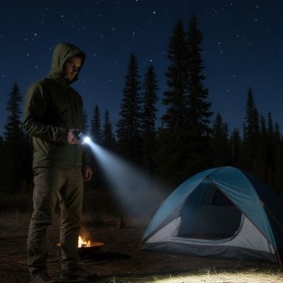lampe-de-poche-tente-homme-debout