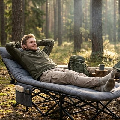 lit-de-camp-homme-relaxe-foret