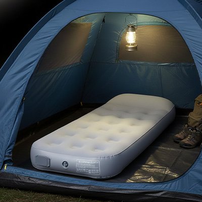 matelas-gonflable-1-personne-tente-bleue