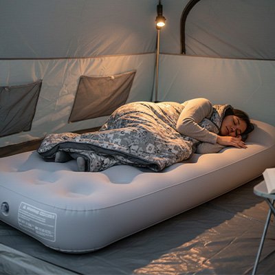 matelas-gonflable-1-personne-tente-femme-couchee