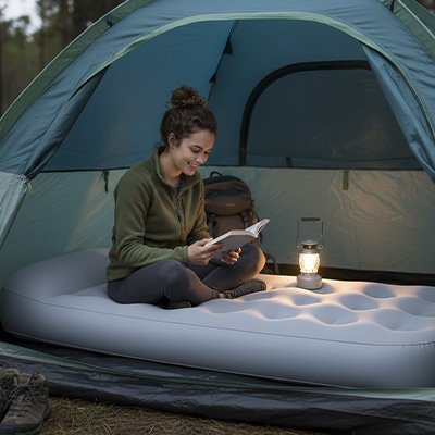 matelas-gonflable-1-personne-tente-femme-lecture