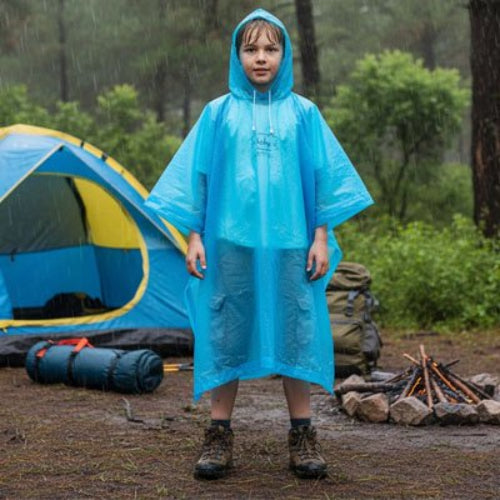 poncho-bleu-enfant-devant-feu-tente