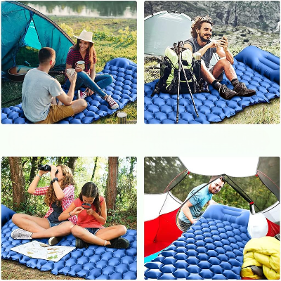 quatre photos gens assient matelas gonflable