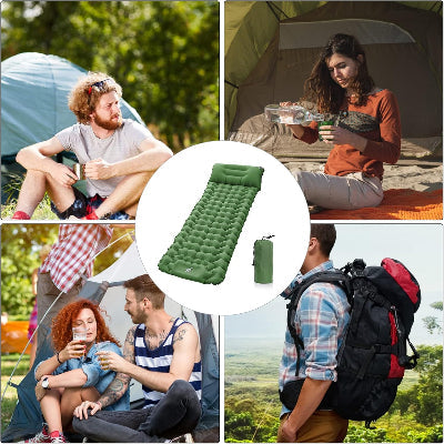 quatre photos gens utilisent matelas gonflable