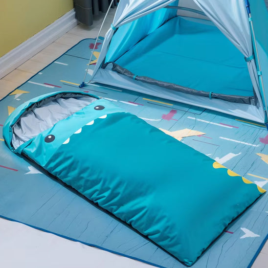 sac-couchage-tente-tapis-bleu