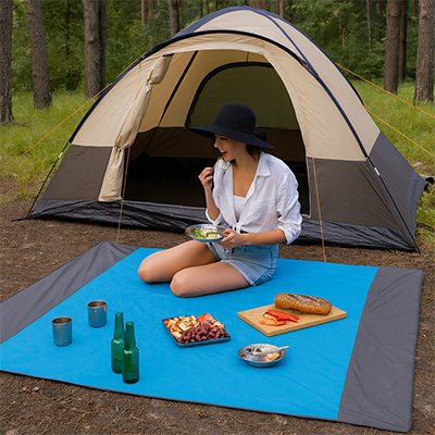 tapis-de-plage-bleue-tente-femme