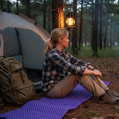 tapis-de-sol-de-camping-femme-assise