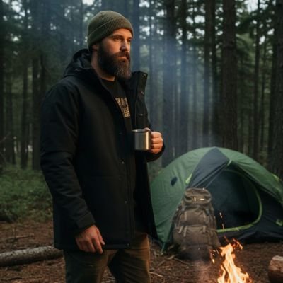 veste-impermeable-homme-debout-tasse